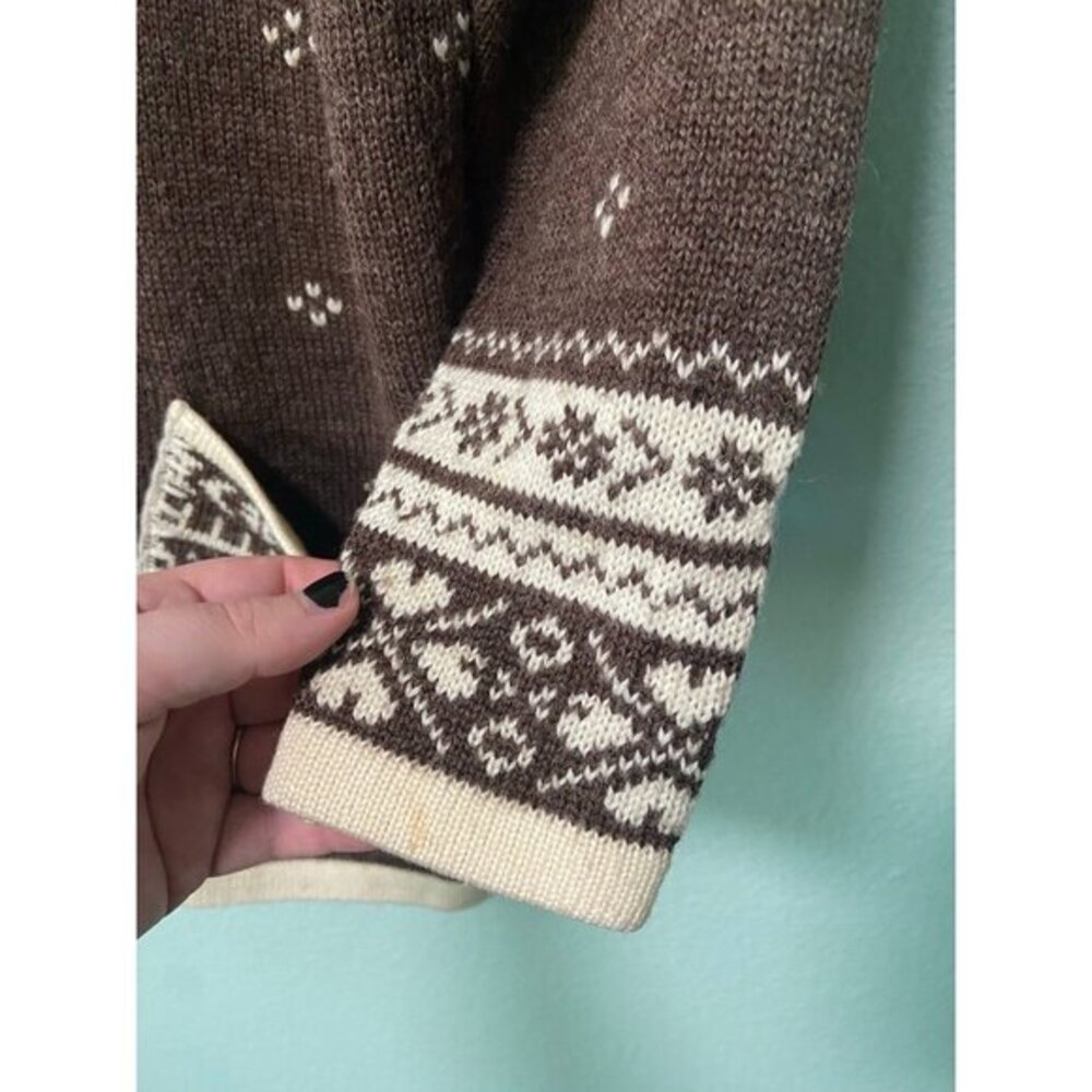 Vintage Women's Brown and Cream Patterned‎ Wool Blend Sweater Size 8 - Picture 3 of 8
